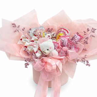 Солодкий бокс у рожевих відтінках з міні ведмедиком та напоєм