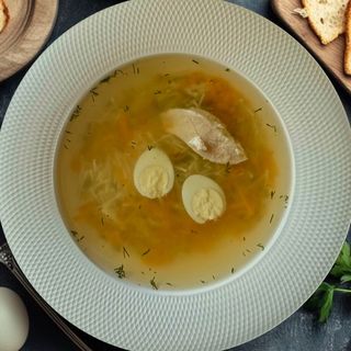 Курячий бульйон (500 мл)/сандвіч шинка сир