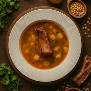 Гороховий суп (500 мл)/круасан з салямі