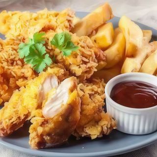 Стріпси курячі ( Халяль ) з картоплею по селяньські