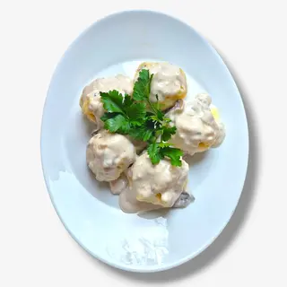 Галушки з м'ясом та фірмовим соусом (5шт 380г)
