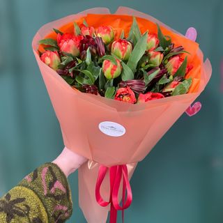 Букет мікс тюльпанів та альстромерій (17шт)