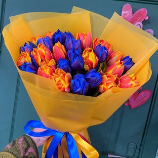 Мікс синіх та помаранчевих тюльпанів 25шт