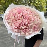 Преміальний букет з французьких троянд «Пінк Мондіаль»