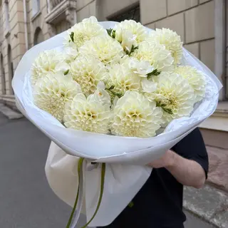 Букет з білих жоржин та фрезій