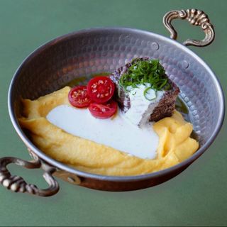 Картопляно-гарбузовий мус з тушкованою телятиною