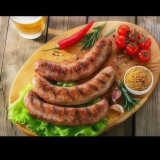 Ковбаски з яловичини та свинини  з картоплею по селянски 