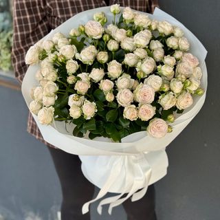 21 світлих півонієподібних троянд з пакуванням