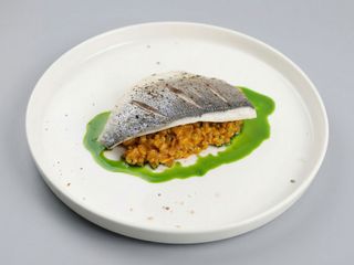 Філе дорадо на моркв'яному перлотто (250г)