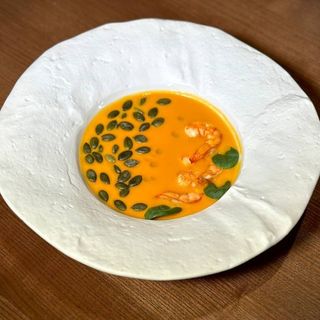 Гарбузовий крем -суп з креветкою