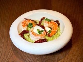 Зелене різотто з креветками