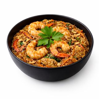 Фунчоза з тигровою креветкою та курчам (350г)