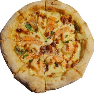 Неаполітанська піца з лососем та тигровою креветкою