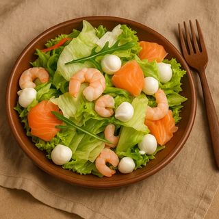 Салат з Тигровою креветкою та лососем (220г)