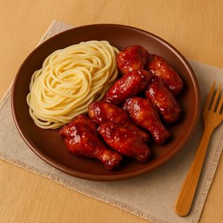 Спагеті з курячими крильцями та соусом барбекю (430г)