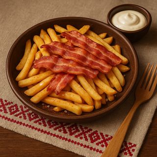 Картопля фрі з беконом та соусом (160/30г)