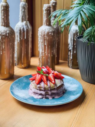 Панкейки з ягодами та полуничним соусом (220г)