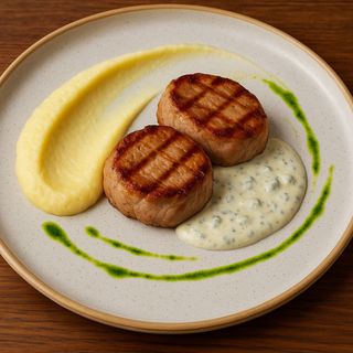 Медальйони зі свинини з пармезановим пюре