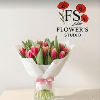 Букет 15 шт рожево білих  тюльпанів