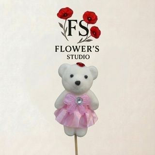 Іграшка ведмедик в рожевій  сукні на шпажкі.