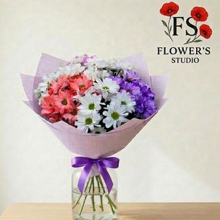 Букет з хризантеми ромашковидна різнокольорових, 7 шт