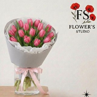 Букет 15 шт рожевих тюльпанів