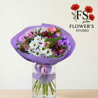 Букет мікс, фіолетове упакування