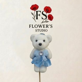 Іграшка ведмедик в блакитній  сукні  на шпажкі