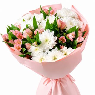 Букет з хризантем та альстромерій