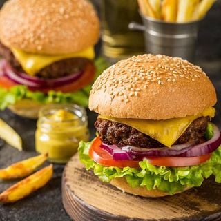 2grilled Beef burgers|2 large fries and 2 sodas of your choice