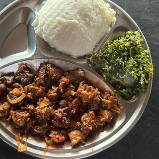 1/2 Dry fry goat, sukumawiki, posho 