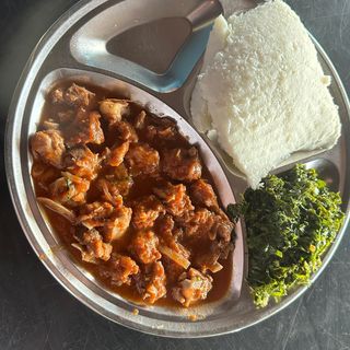 1/2 Wet fry goat, Posho, sukumawiki