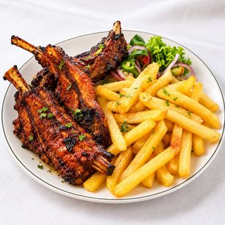 BBQ Goat Ribs 3 pcs with Chips & Salad