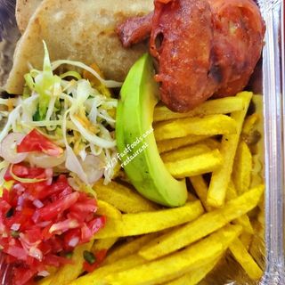 Chips chicken and chapat