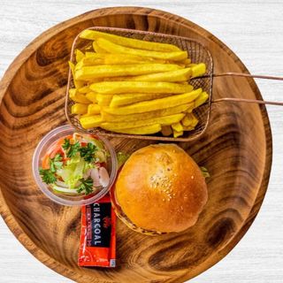 Min Beef burger and Chips 