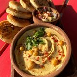 HUMMUS WITH GARLIC BREAD BOMBS