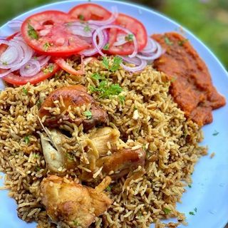 Half Chicken Pilau with Fresh Juice