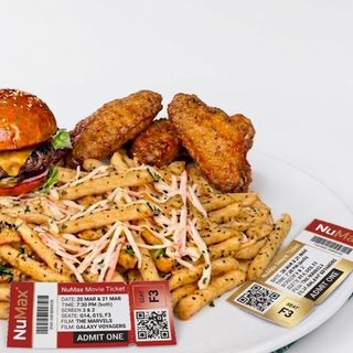 Beef cheeseburger and Chicken wings