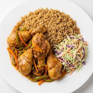 Pan fried chicken with rice