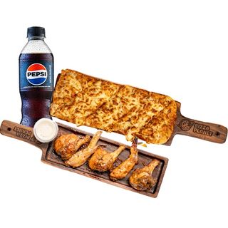 Pocket Pizza + 6 baked Chicken Wings and 330ml Soda