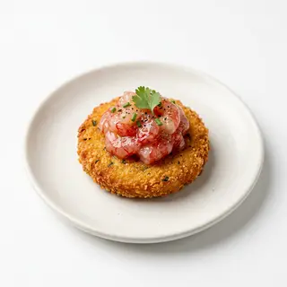 Panella e tartare di gambero rosso di mazara