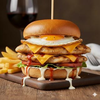 Doble Hamburguesa Con Huevos Y Patatas