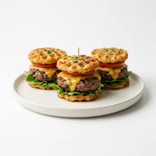Mini burgery z „goframi” ziemniaczanymi
