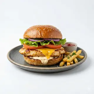 Hamburguesa Escalope De Pollo Con Patatas