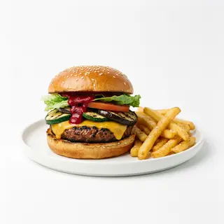 Burger vegana Heura con patatas