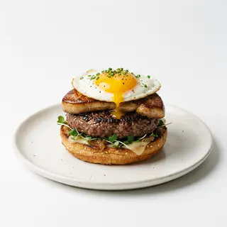 Hamburguesa dangus amb ou ferrat I foie