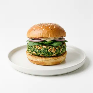 Hamburguesa vegana d'espinacs i pinyons