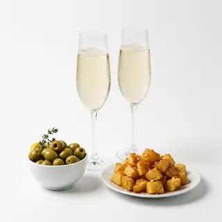 Tapas Olivas, Patatas Y 2 Copas De Cava 