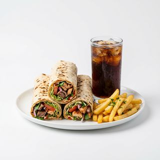 Oferta 10: 3 Dürüms + Patatas Fritas + Coca-Cola Sabor Original Botella 1L.