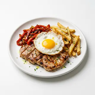 91- Lomo De Cerdo, Pimiento Rojo, Huevo Y Patatas